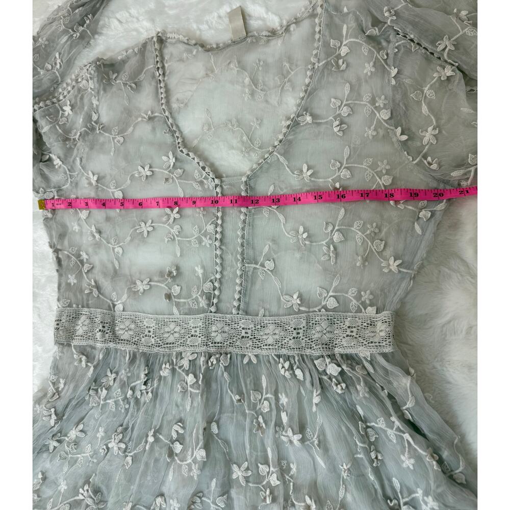 Sundance Platinum Gray Sheer Embroidered Floral Lace Peasant Dress Cottage 12 - Picture 11 of 15